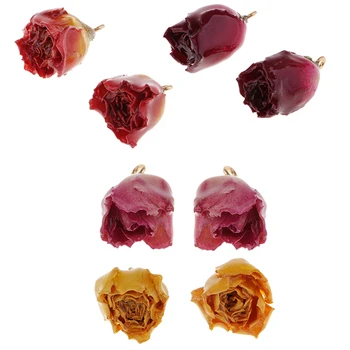 8Pcs Nekilnojamojo Gėlių Žavesio Mišrios Spalvos Natūralūs Džiovinti Rožių Pakabučiai Su pakabinimo Žiedas Auskarai Padaryti Išvadas Amatai