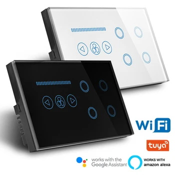 Wifi Smart Šviesos ventiliatoriaus Jungiklis 4-šviesos, šviesos srautą galima reguliuoti arba 4-ventiliatoriaus greitis reguliuojamas UK Krištolo, lietimui Combo Alexa 
