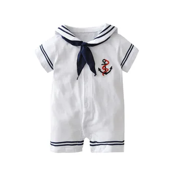 Naujagimio drabužius balta karinio jūrų laivyno jūreivis uniformas vasaros kūdikiams trumpomis rankovėmis vienas gabalus jumpsuit baby berniukas ir mergaitė drabužiai