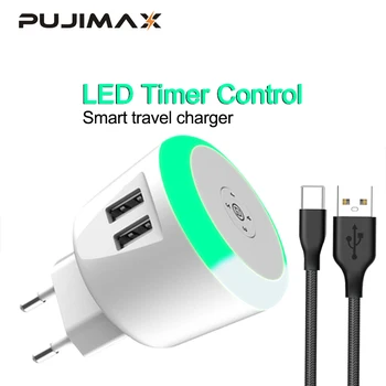 PUJIMAX LED Laikmatis Kontrolės Smart kelionės įkroviklį su 1 m USB kabelis dual usb indukcinis Įkrauti 