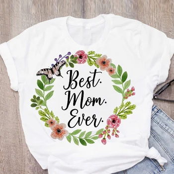 Moterų Atsitiktinis Mama Gėlių Gėlių Spausdinti Motina Trumpomis Rankovėmis Vasarą Lady Moteriški Drabužiai Viršūnės T-Shirt Marškinėliai Tees Moterų Marškinėliai