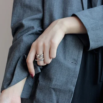 Japoniško Stiliaus Šviesos Prabanga, Paprasta Ne-Mainstream Dizaino S925 Sterlingas Sidabro Žiedo Letena Moterų Ins Atidaryti Ilčių Rodomojo Piršto Žiedą