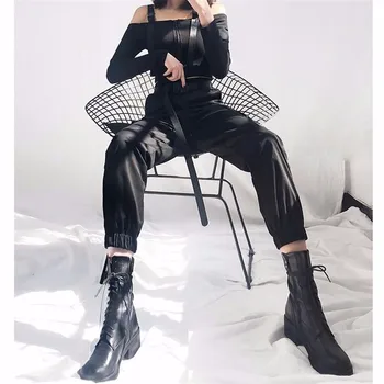 Streetwear Krovinių Kelnės Moterims Atsitiktinis Poilsiu Juoda Aukštos Juosmens, Palaidi Moterų Kelnės Korėjos Stiliaus Ponios Kelnės