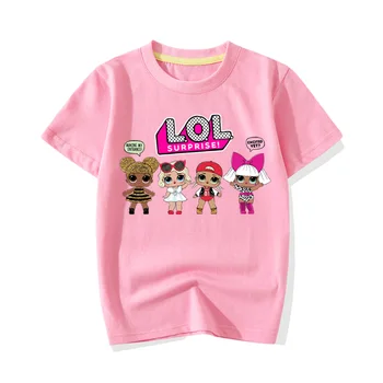 Nauja Vaikų Animacinių filmų LOL Drabužiai Vaikams Mergaičių Marškinėliai LOL Staigmena lėlės Spausdinti trumpomis Rankovėmis Kūdikiui Mergaičių marškinėliai Medvilnė