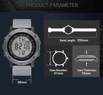 Mados Skaitmeninis Mens Watch Vandeniui Lauko Sporto LED Laikrodžiai Pilka Silikoninė Plaukimo Armijos Elektroninis Laikrodis Reloj Hombre