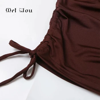 Za 2020 moterų ruožas kvadratinių kaklo plisuotos viršūnes rudenį vientisos spalvos ilgomis rankovėmis trumpas apkarpyti seksualus megztinis MET016