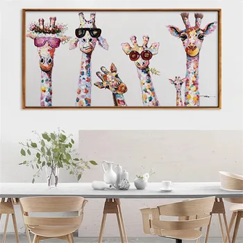 Grafiti Meno Gyvūnų Žirafos Šeimos Aliejaus Tapybos, Grafikos Kūrinys, Plakatai, Drobė Spausdina Cuadros Sienos Menas Nuotraukas Kambarį