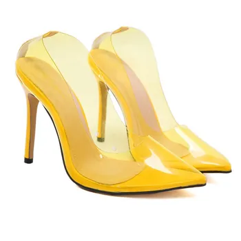 Moterų aukštakulniai aiškiai stiklo aukštakulnius batus Europos ir Amerikos stiliaus vieno batai skaidrus nurodė, geltona mėlyna milteliai 42