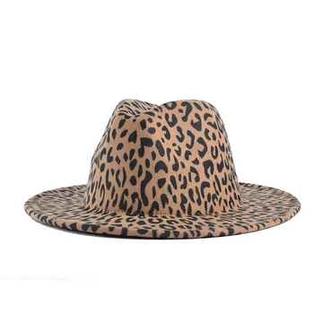 Leopard Pajuto, Fedora Trilby Skrybėlę Moterų Kupranugaris Vilnonių Džiazo Viršų Skrybėlę su Laivapriekio Derliaus Pavasarį, Rudenį Moterų Panama Kepurė