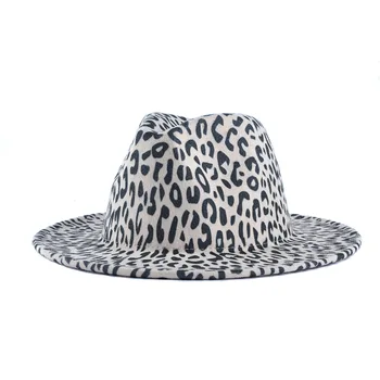 Leopard Pajuto, Fedora Trilby Skrybėlę Moterų Kupranugaris Vilnonių Džiazo Viršų Skrybėlę su Laivapriekio Derliaus Pavasarį, Rudenį Moterų Panama Kepurė