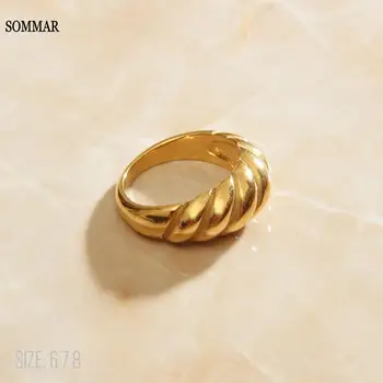 SOMMAR Twist Žiedas duona formos Aukso Spalvos Žiedų Moterims Priedai Piršto Mados Juvelyrika Dovanos Bague Anillo Juvelyriniai dirbiniai