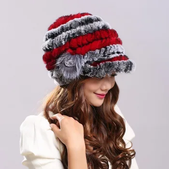 2020 m. Aukštos Kokybės Žieminės kepurės Moterims, rudenį, Žiemą, gamtos Originali triušio Kailio Kepurę Megzti Fox plaukų gėlių kubilai kepurės Kepurės