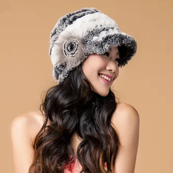 2020 m. Aukštos Kokybės Žieminės kepurės Moterims, rudenį, Žiemą, gamtos Originali triušio Kailio Kepurę Megzti Fox plaukų gėlių kubilai kepurės Kepurės