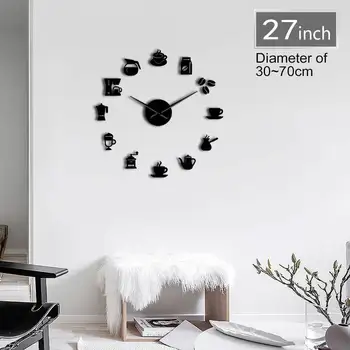Kavos Ženklai Modernaus Dizaino Virtuvės Laikrodis 3D 