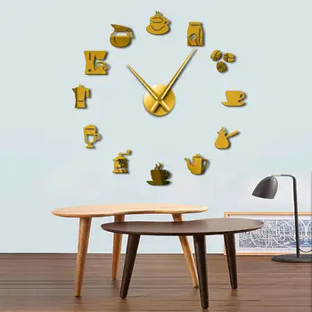 Kavos Ženklai Modernaus Dizaino Virtuvės Laikrodis 3D 
