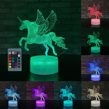 3W Atokiose Ar Touch Valdymo 3D LED Nakties Šviesos Vienaragis Formos Stalas Stalo Lempos Kalėdos Namų Puošybai Mielas Dovanas Vaikams D23