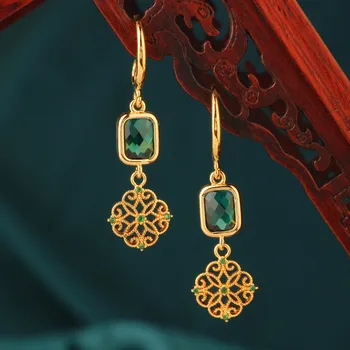 NAUJAS vintage žalia kristalų Subtilus dekoratyvinis auskarai Kinijos Retro stiliaus auskarai moterims, dovana etninės Papuošalai