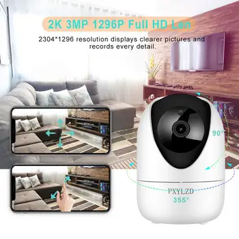 IP Kameros 1296P Ultra HD 3MP 2K Pet Home Security Camera Wifi su ICSee App Naktinio Matymo Dviejų krypčių Garso CCTV Vaizdo Stebėjimo