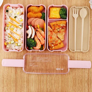 Maisto Saugojimo Konteineris 900ml Sveiką Medžiagų Kviečių Šiaudų Priešpiečių Dėžutė Mikrobangų krosnelė, Indai Bento Dėžutes 3 Sluoksnis