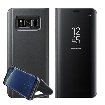 Naujas Samsung Galaxy S7 S8+ 8 Pastaba Pažangų vaizdo Veidrodėlis Odos Apversti Stovėti Padengti 2018 aišku, odinis dėklas, skirtas Samsung S9 plus
