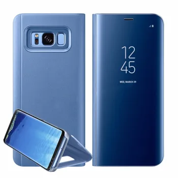 Naujas Samsung Galaxy S7 S8+ 8 Pastaba Pažangų vaizdo Veidrodėlis Odos Apversti Stovėti Padengti 2018 aišku, odinis dėklas, skirtas Samsung S9 plus