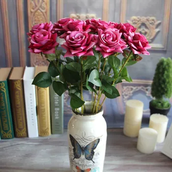 Viršų Pardavimo s Valentino Rose Pavasario Dirbtinis, Netikras Gėlių kompozicijų Puokštę Kambarys Vestuvių namų Dekoro Nekilnojamojo Touch Gėlių