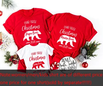Mūsų Pirmoji Kalėdų Atitikimo Šeimos Kalėdų Porų Kalėdų Pižama Mama Padengti Mano Marškinėliai Pirmą Kalėdų Baby Bear T-Shirts