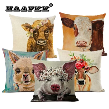 Gyvulių, karvių, avių, kiaulių, pagalvėlė apima, miegamasis, sofa-dekoratyvinis pagalvės 45x45cm aukštos kokybės lino biuro aksesuarai