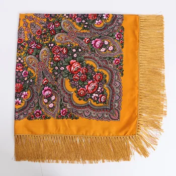 Etninio stiliaus medvilnės su kutais aikštėje šalikas Musulmonų apvyniokite galvą hijab rudens ir žiemos retro rusijos skara spausdinti moterų foulard