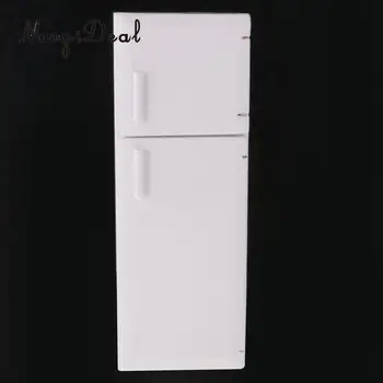 MagiDeal 1/12 Lėlių Miniatiūrinės Virtuvės Baltas Medinis Šaldytuvas Šaldytuve Šaldiklio Lėlės Miegamojo Kambarį Acc Vaikų Žaislas