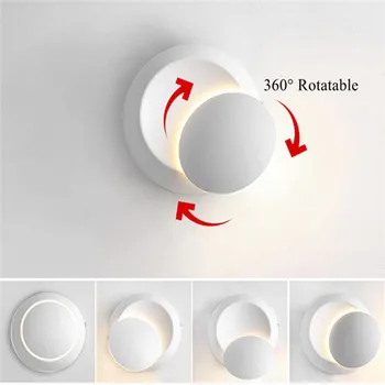 LED Sienos Lempos 360 laipsnių sukimosi reguliuojamas lovos šviesos balta Juoda kūrybos sienos lempos Juoda moderni praėjimo apvalios lempos