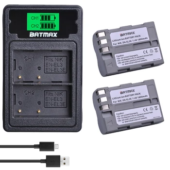 Batmax EN-EL3e, EN EL3e Baterija +LCD Dvigubas Kroviklis su C Tipo Prievadas, skirtas 