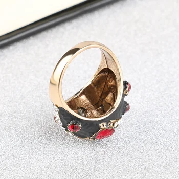 Kinel Prabanga Red Crystal Žiedą, Moterims Vintage Papuošalai Juodo Emalio Boho Žiedas Aukso Spalvos Vestuves Dovanų 2020 Naujas