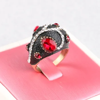 Kinel Prabanga Red Crystal Žiedą, Moterims Vintage Papuošalai Juodo Emalio Boho Žiedas Aukso Spalvos Vestuves Dovanų 2020 Naujas