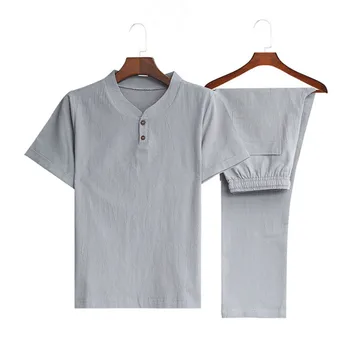 (Marškinėliai + kelnės) 2020 metų vasaros vyrų marškinius Vyras Medvilnės ir lino marškiniai trumpomis rankovėmis vyrų mados atsitiktinis marškinėliai vyrams dydis M-5XL