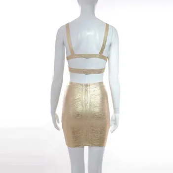Didmeninė 2020 Nauji Moteriški kostiumai Aukso Spageti Dirželis Tvarstis viršuje&sijonas Kokteilis tvarstis dviejų dalių Komplektas Suknelė (L2909)