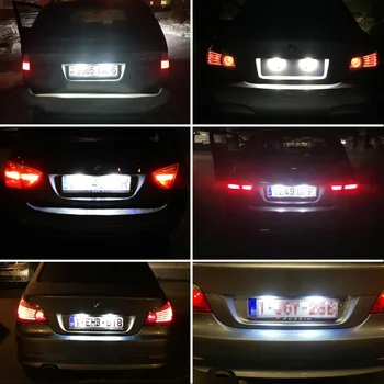 2vnt Balta CANBUS LED Skaičius Licenciją Plokštelės Šviesos Lempos 18 SMD 3528 BMW X5 E53 Uodegos šviesos Žibintas Galinis Klaidų