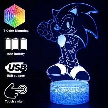 Sonic the Hedgehog Veiksmų Skaičius, Naktį, Vaikams, Miegamojo Šviesą Anime Modelis Žaislai Dekoruoti Stalo Lempa Su Nuotolinio Valdymo