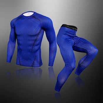 Vyriški Sportas Veikia Suspaudimo Tiktų marškinėliai + Kelnės Oda-stora ilgomis Rankovėmis Fitneso Rashguard MMA Sporto Mokymo Sportinę aprangą