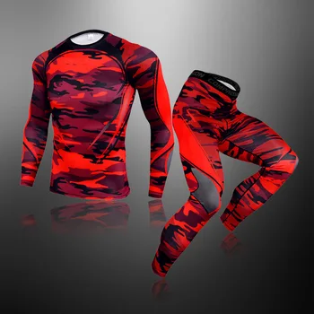Vyriški Sportas Veikia Suspaudimo Tiktų marškinėliai + Kelnės Oda-stora ilgomis Rankovėmis Fitneso Rashguard MMA Sporto Mokymo Sportinę aprangą