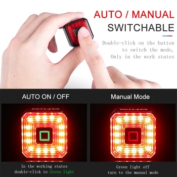 Smart Dviračių Uodegos Šviesos USB Įkrovimo Dviračio Galinio Žibinto Atgal Led Lempa Auto Stabdžių Jutikliai Saugos Dviračių Tailight Žibintuvėlis