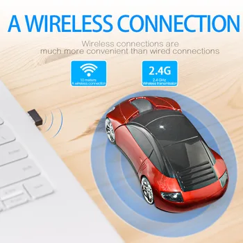 Naujas 2.4 GHz bevielė Pelė Sporto Automobilio Stiliaus Žaidimų Pelė USB, 