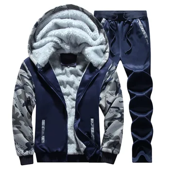 Populiarus Rudenį ir žiemą, plius aksomo vyriški sportiniai kamufliažas-dviejų dalių kostiumėlį vyriški laisvalaikio sutirštės šilta striukė vyrų drabužiai