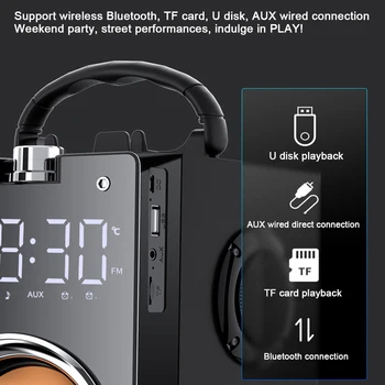 T3 Didelės Galios Lauko Portable Bluetooth Speaker Belaidis žemų dažnių garsiakalbis Boombox Kolonėlę Garso Muzikos Centro Parama LED Ekranas, FM, AUX
