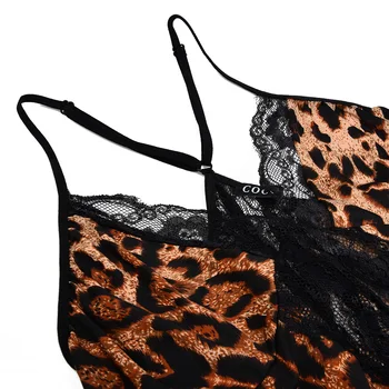 Leopard V-kaklo, Rankovių Nėrinių Nightdress Didelio Dydžio Moteriški Seksualus apatinis Trikotažas Pižamą Gėlių Spausdinti naktiniai drabužiai Plius Dydis Sleepwear