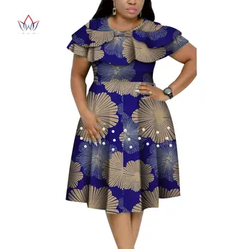 Naujas heidi bazin Riche Afrikos Raukiniai Apykaklės Suknelės Moterims Dashiki Spausdinti Perlai Suknelės Vestidos Moterys Afrikos Drabužių WY4401