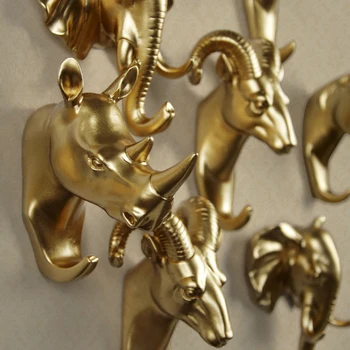 3D gyvūnų galvos sienos kabliukų Aukso Elnias sieninio laikiklio namų reikmenys dervos kabliukas sumalti Kabliai vonios kambarys