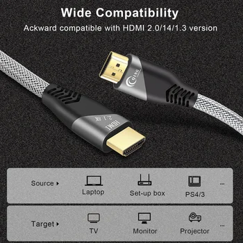HDMI Kabelis HDMI 2.1 Kabelis 8K@60Hz 4K@120Hz Itin Didelės Spartos 48Gbps už Splitter Jungiklis PS5 8K Skaitmeninės TELEVIZIJOS Kabeliai HDR10+ HDMI 2.1