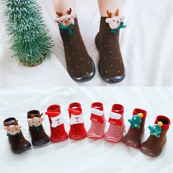 Naujas baby batai rudens-žiemos Kalėdų grindų bateliai Baby bamblys anti-slydimo batų Terry sutirštės 3D mielas vaikiška avalynė