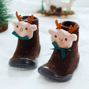Naujas baby batai rudens-žiemos Kalėdų grindų bateliai Baby bamblys anti-slydimo batų Terry sutirštės 3D mielas vaikiška avalynė